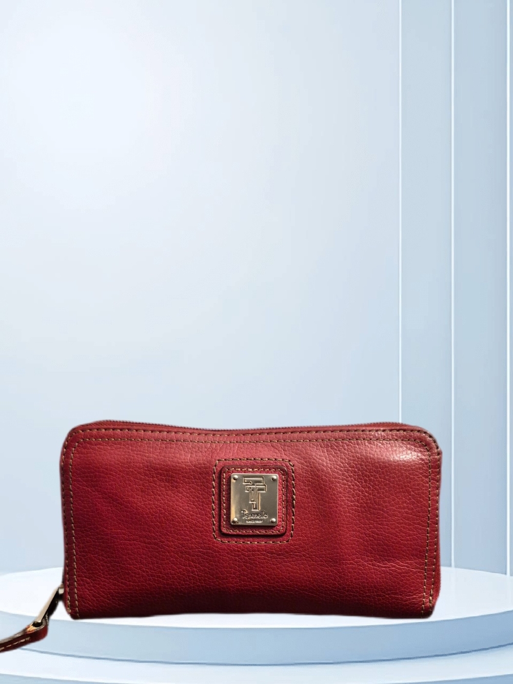 Tignanello Red Pebbled Leather Zip Wallet